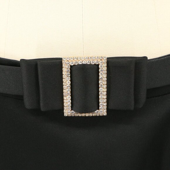 St. John Evening Rhinestone Bow Buckle Belted Satin Skirt 6 - Picture 2 of 7